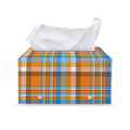 Orange And Blue Madras Pattern Print Leather Tissue Box Cover
