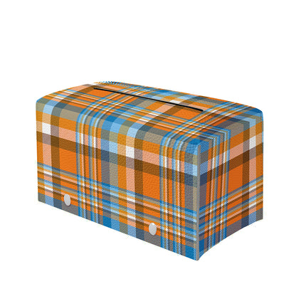 Orange And Blue Madras Pattern Print Leather Tissue Box Cover