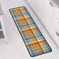 Orange And Blue Madras Pattern Print Long Kitchen Mat