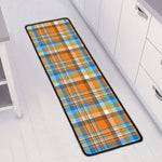 Orange And Blue Madras Pattern Print Long Kitchen Mat