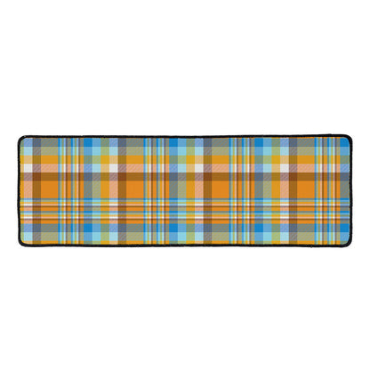 Orange And Blue Madras Pattern Print Long Kitchen Mat