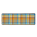 Orange And Blue Madras Pattern Print Long Kitchen Mat