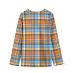 Orange And Blue Madras Pattern Print Long Sleeve Short Coat