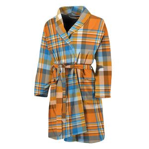 Orange And Blue Madras Pattern Print Men's Bathrobe