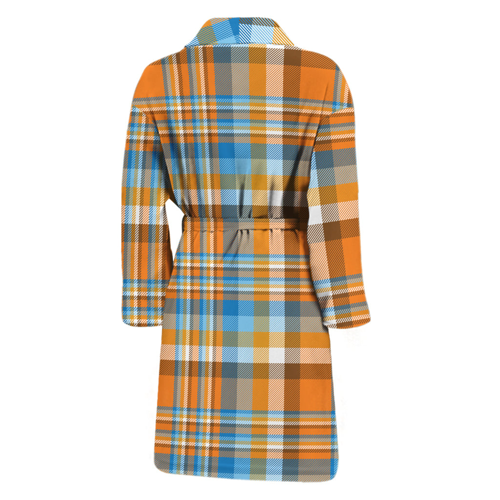 Orange And Blue Madras Pattern Print Men's Bathrobe