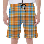 Orange And Blue Madras Pattern Print Men's Beach Shorts