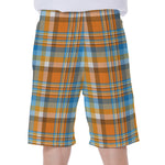 Orange And Blue Madras Pattern Print Men's Beach Shorts