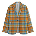 Orange And Blue Madras Pattern Print Men's Blazer