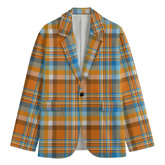 Orange And Blue Madras Pattern Print Men's Blazer