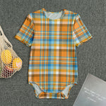 Orange And Blue Madras Pattern Print Men's Bodysuit
