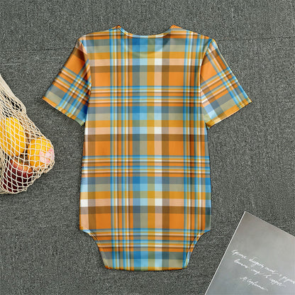 Orange And Blue Madras Pattern Print Men's Bodysuit