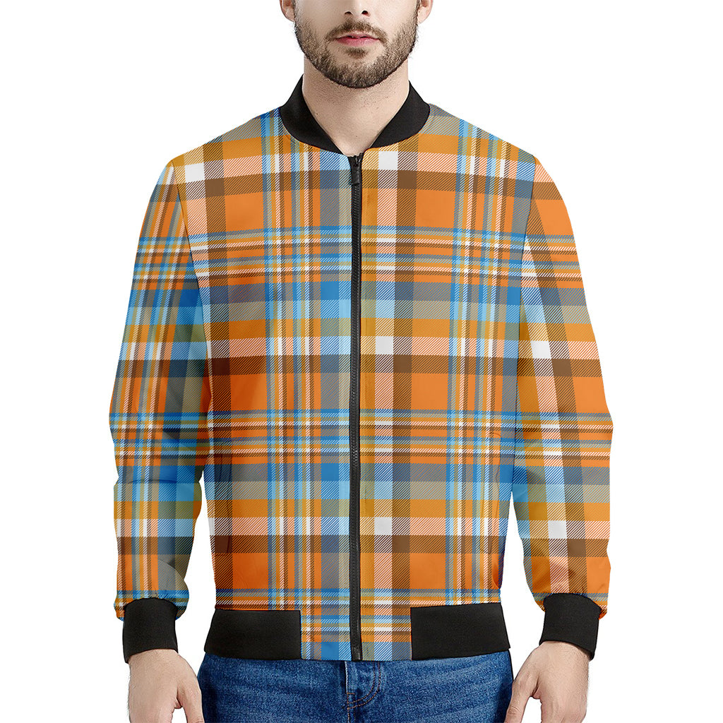 Orange And Blue Madras Pattern Print Men's Bomber Jacket