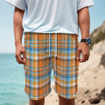 Orange And Blue Madras Pattern Print Men's Cargo Shorts