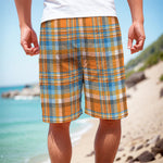 Orange And Blue Madras Pattern Print Men's Cargo Shorts