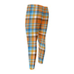 Orange And Blue Madras Pattern Print Men's Compression Pants