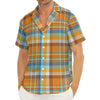 Orange And Blue Madras Pattern Print Men's Deep V-Neck Shirt