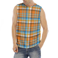 Orange And Blue Madras Pattern Print Men's Fitness Tank Top