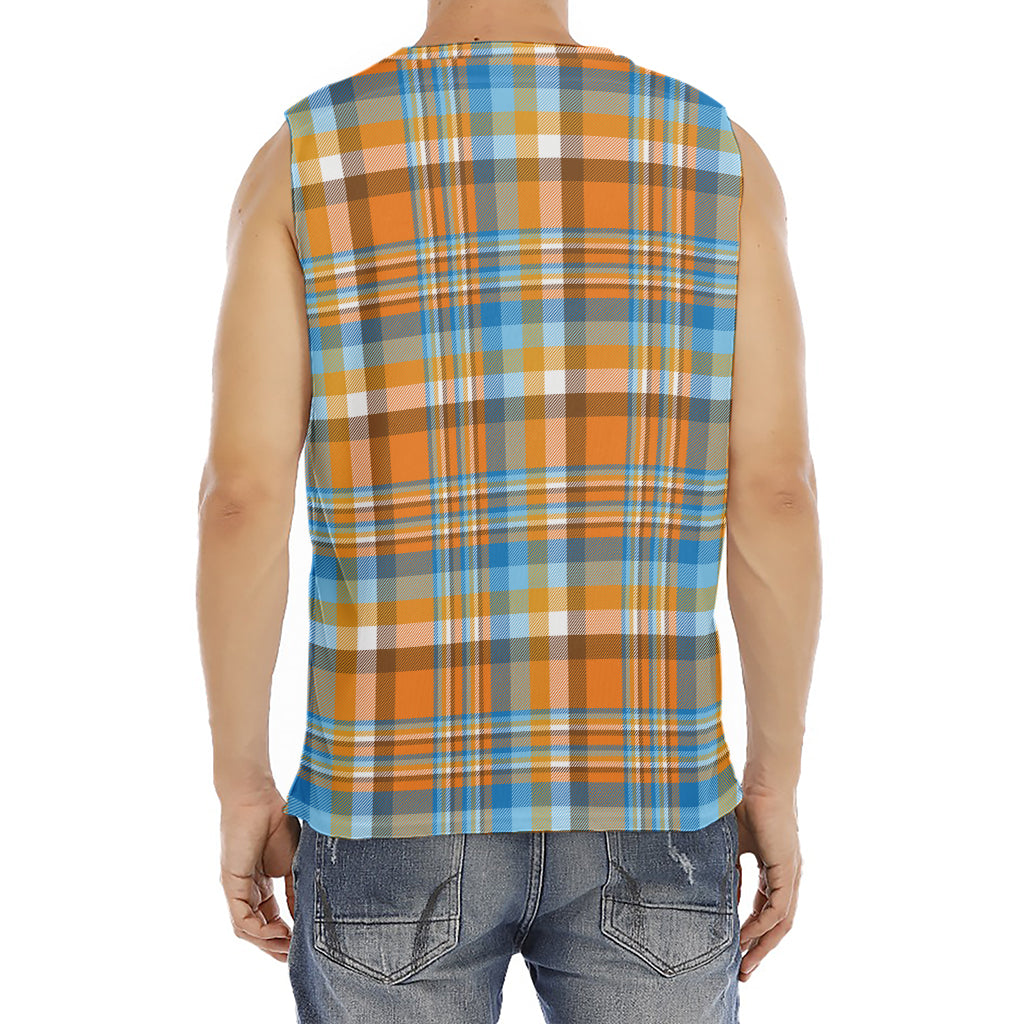 Orange And Blue Madras Pattern Print Men's Fitness Tank Top