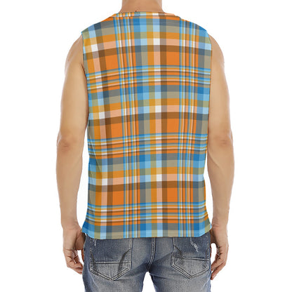 Orange And Blue Madras Pattern Print Men's Fitness Tank Top