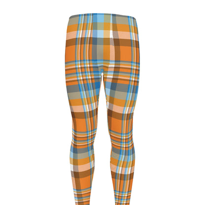 Orange And Blue Madras Pattern Print Men's leggings