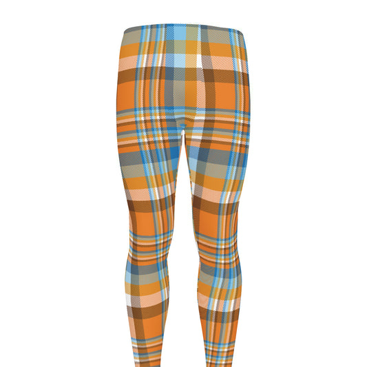 Orange And Blue Madras Pattern Print Men's leggings