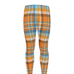 Orange And Blue Madras Pattern Print Men's leggings