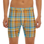 Orange And Blue Madras Pattern Print Men's Long Boxer Briefs