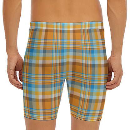 Orange And Blue Madras Pattern Print Men's Long Boxer Briefs