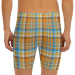 Orange And Blue Madras Pattern Print Men's Long Boxer Briefs