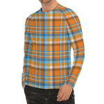 Orange And Blue Madras Pattern Print Men's Long Sleeve Rash Guard