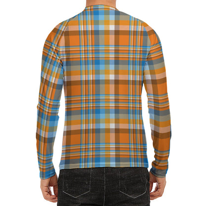 Orange And Blue Madras Pattern Print Men's Long Sleeve Rash Guard