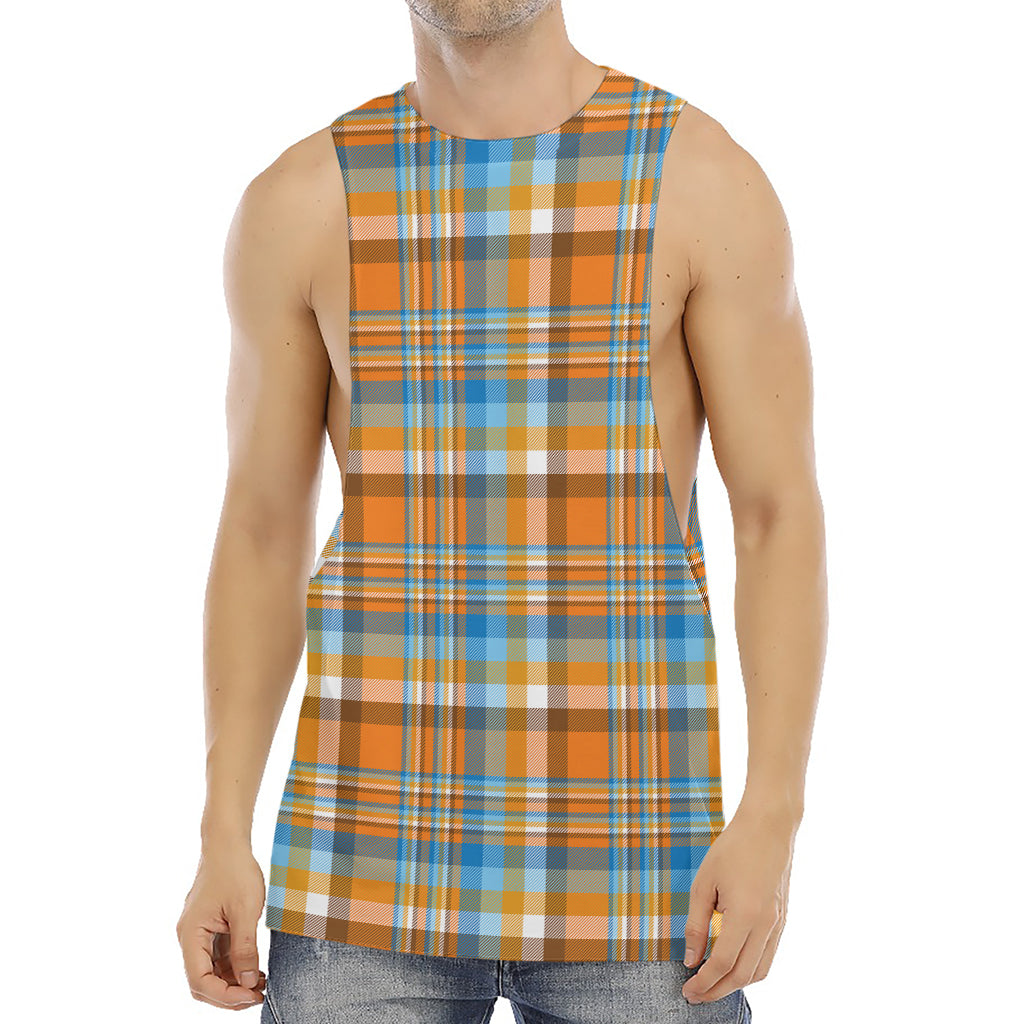 Orange And Blue Madras Pattern Print Men's Muscle Tank Top