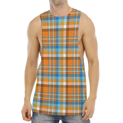 Orange And Blue Madras Pattern Print Men's Muscle Tank Top