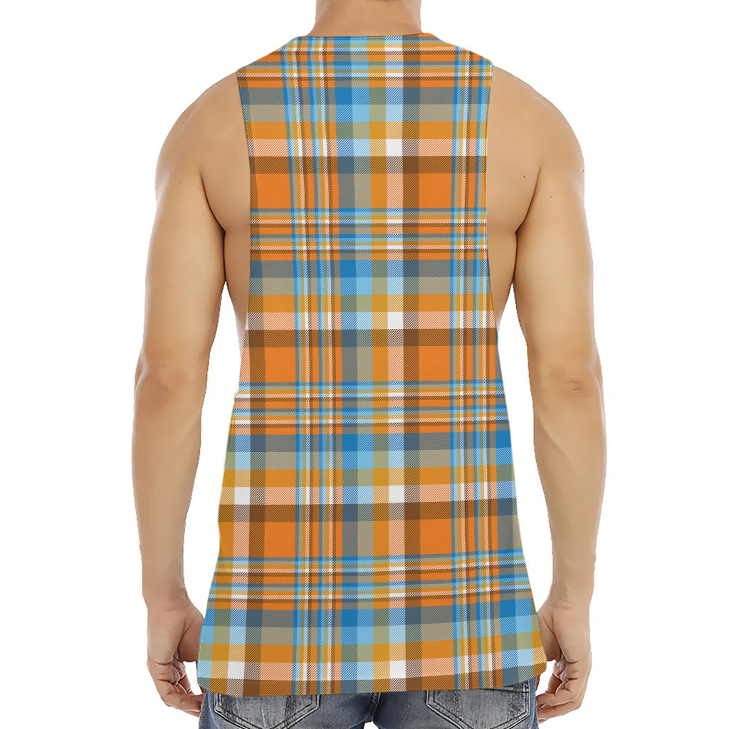 Orange And Blue Madras Pattern Print Men's Muscle Tank Top