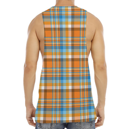 Orange And Blue Madras Pattern Print Men's Muscle Tank Top