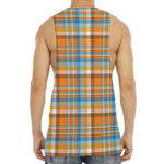 Orange And Blue Madras Pattern Print Men's Muscle Tank Top