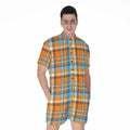 Orange And Blue Madras Pattern Print Men's Romper