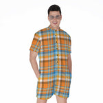 Orange And Blue Madras Pattern Print Men's Rompers