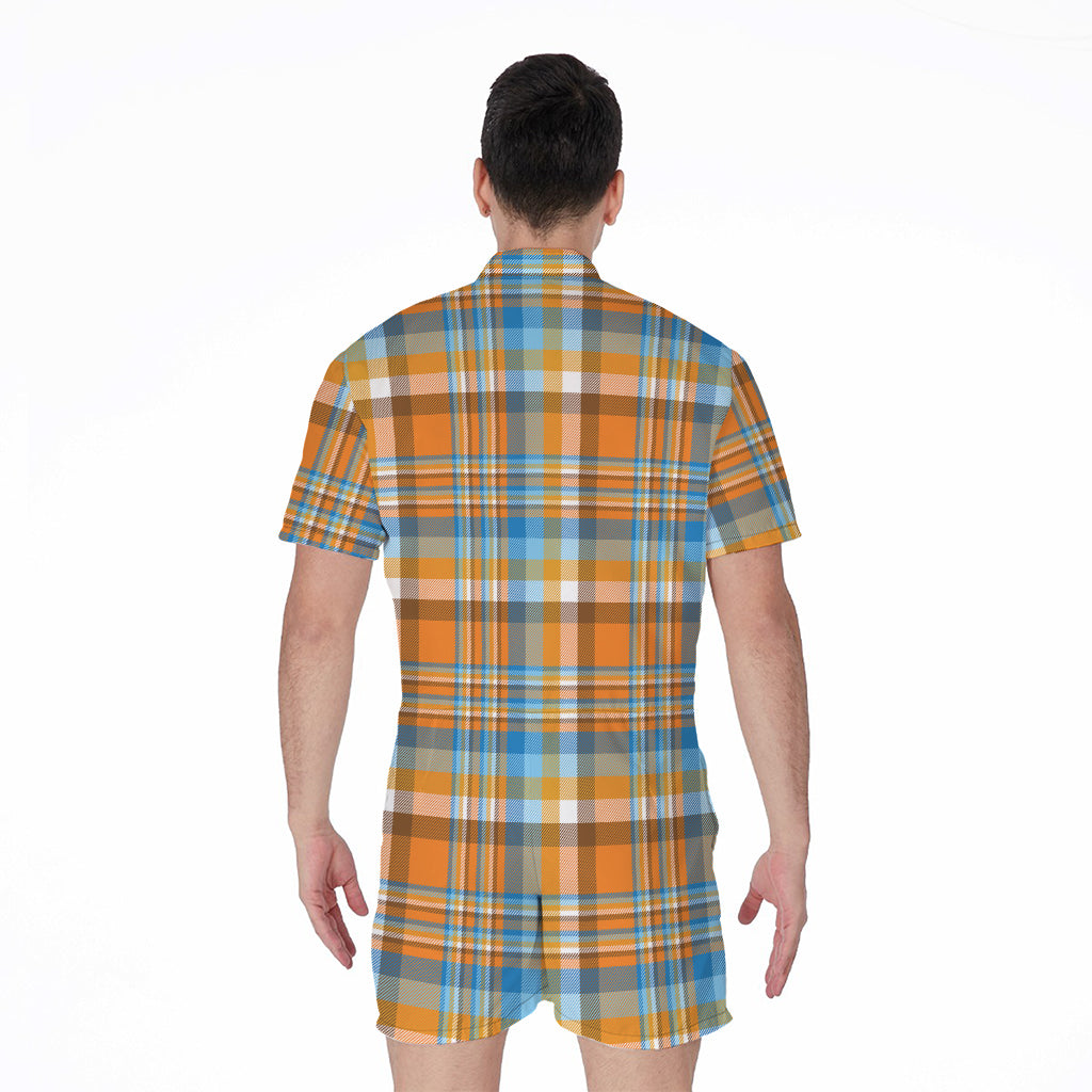Orange And Blue Madras Pattern Print Men's Rompers
