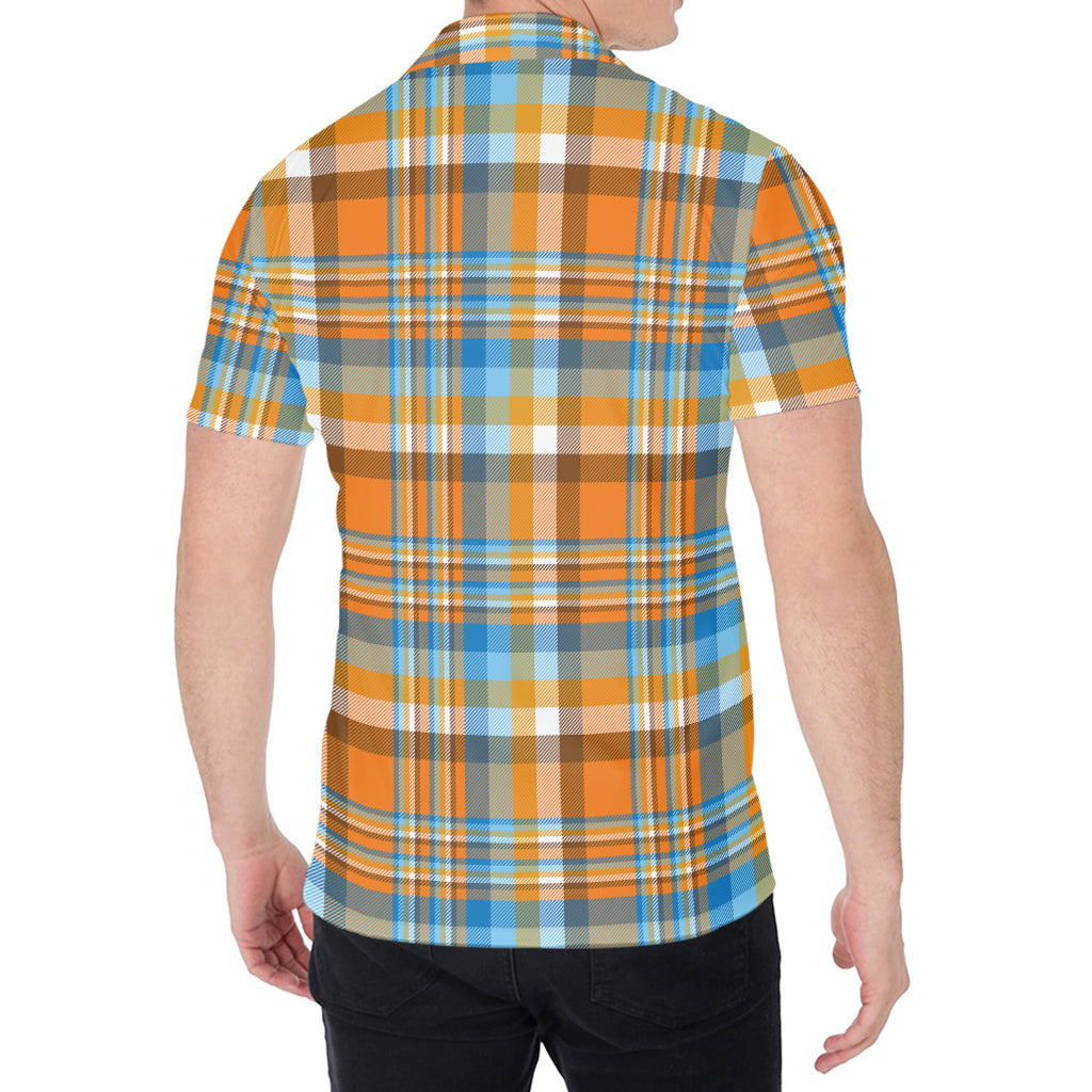 Orange And Blue Madras Pattern Print Men's Shirt