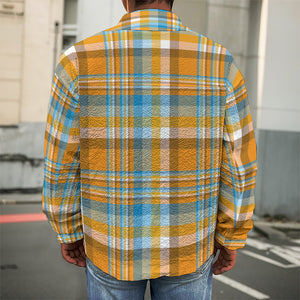 Orange And Blue Madras Pattern Print Men's Shirt Jacket