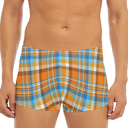 Orange And Blue Madras Pattern Print Men's Short Boxer Briefs