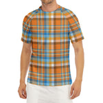 Orange And Blue Madras Pattern Print Men's Short Sleeve Rash Guard