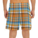 Orange And Blue Madras Pattern Print Men's Split Running Shorts