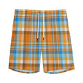 Orange And Blue Madras Pattern Print Men's Athletic Shorts