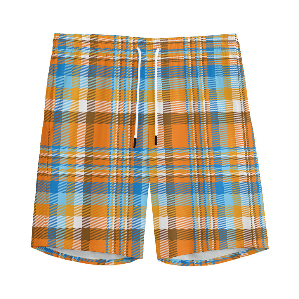 Orange And Blue Madras Pattern Print Men's Sports Shorts
