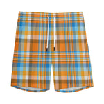 Orange And Blue Madras Pattern Print Men's Sports Shorts