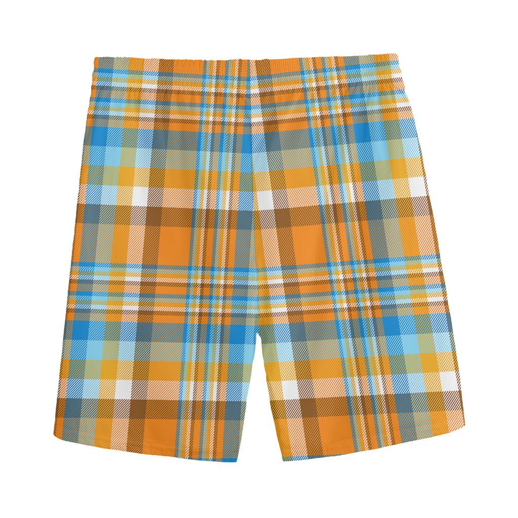 Orange And Blue Madras Pattern Print Men's Sports Shorts