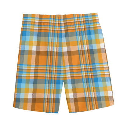 Orange And Blue Madras Pattern Print Men's Sports Shorts