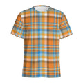 Orange And Blue Madras Pattern Print Men's Athletic T-Shirt